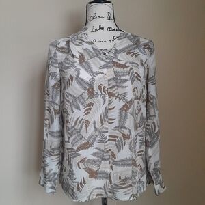 Talbots washable silk blouse long sleeve leaf print womens P